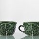 Paire de tasses en barbotine "Feuille de chou" - Caldas da Rainha