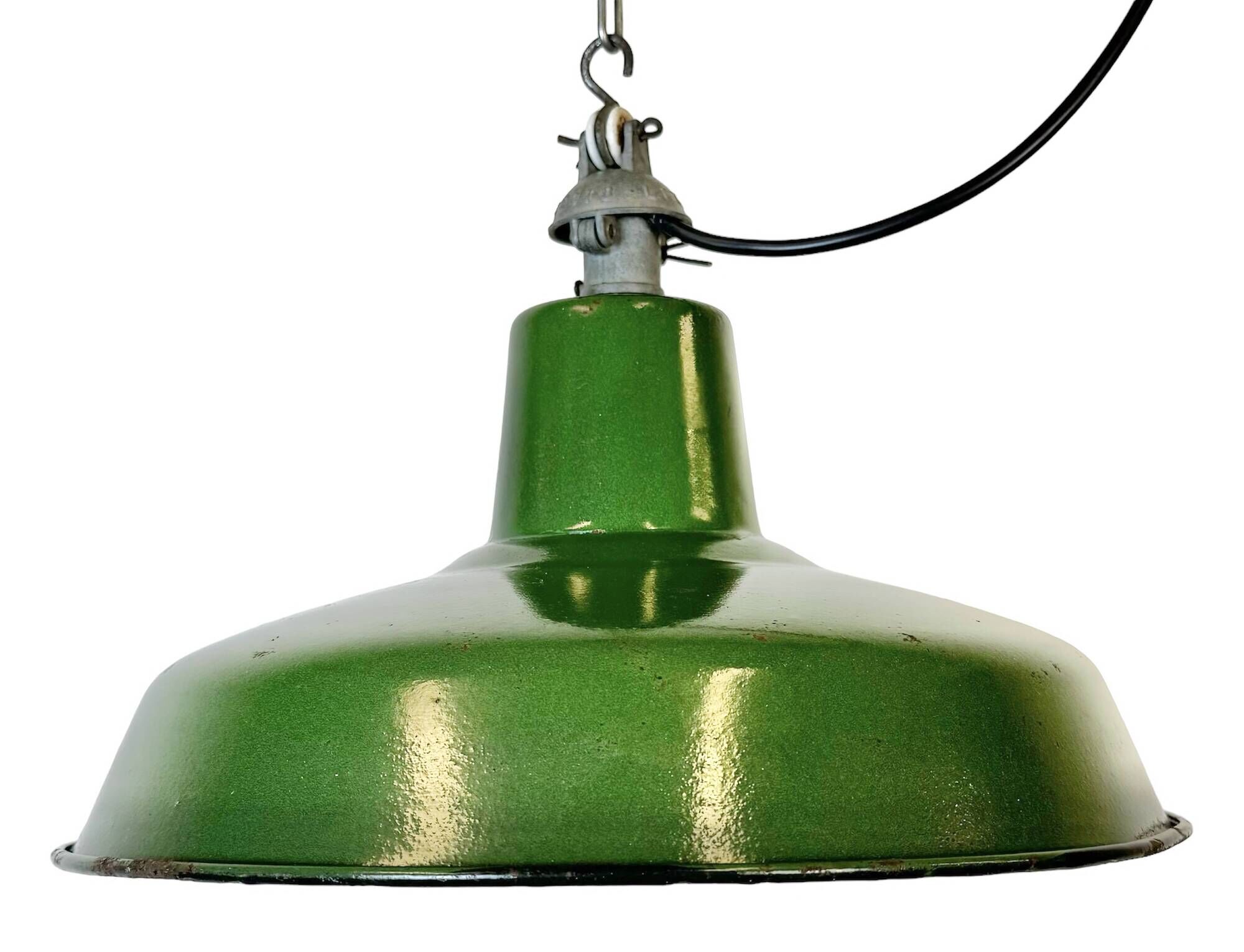 Industrial French Green Enamel Factory Lamp, 1960s