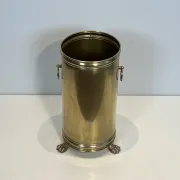 Cylindrical Brass Umbrella Stand with Ring Handles and Claw Feet.