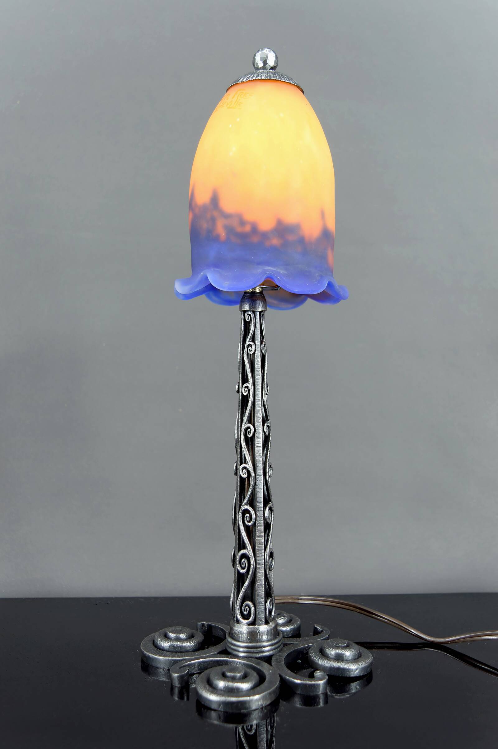 Wrought Iron Lamp, Paul Kiss and Muller Frères, France, Art Deco, c. 1920