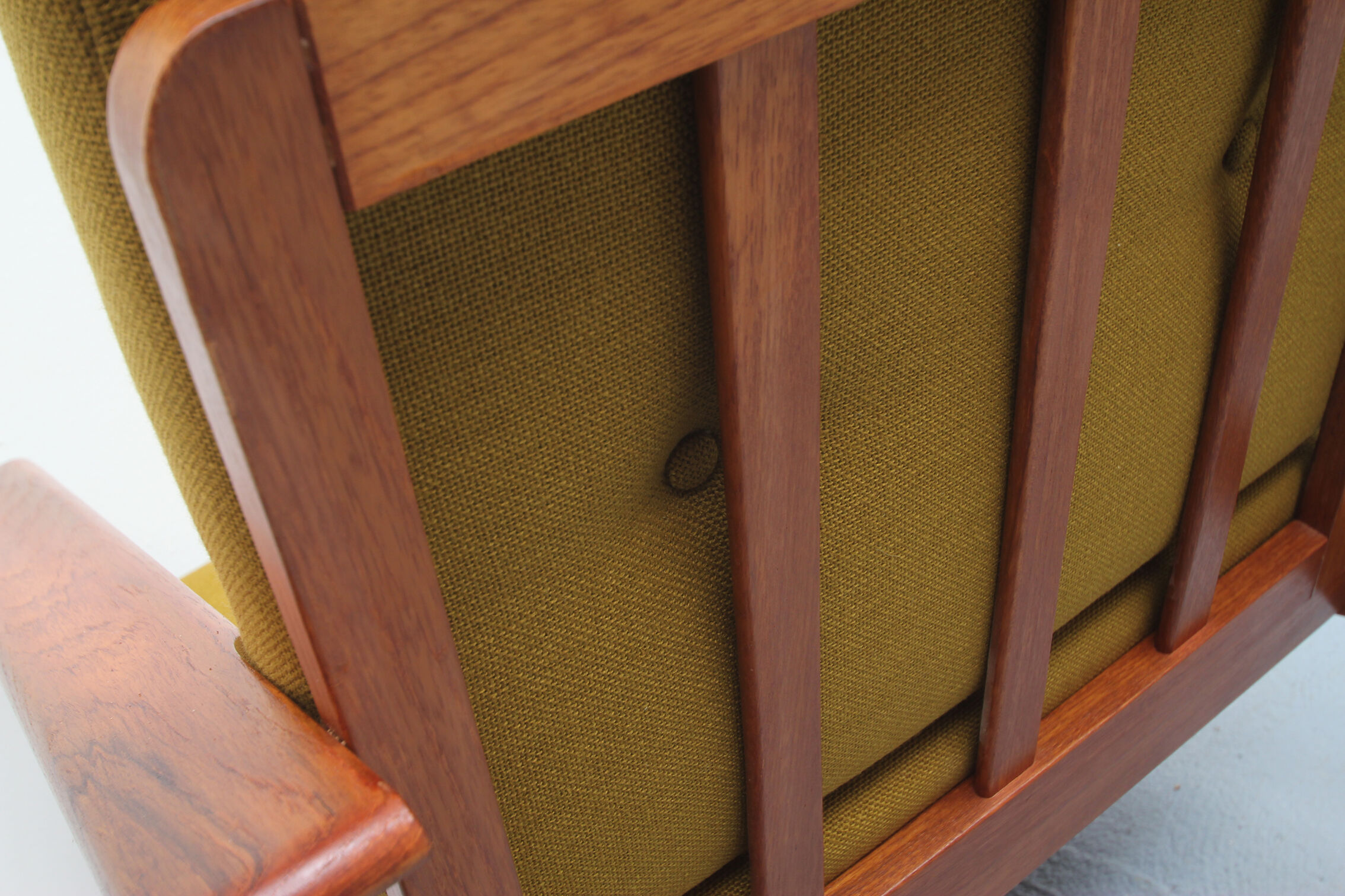 1960s armchair in teak, fabric mustard yellow