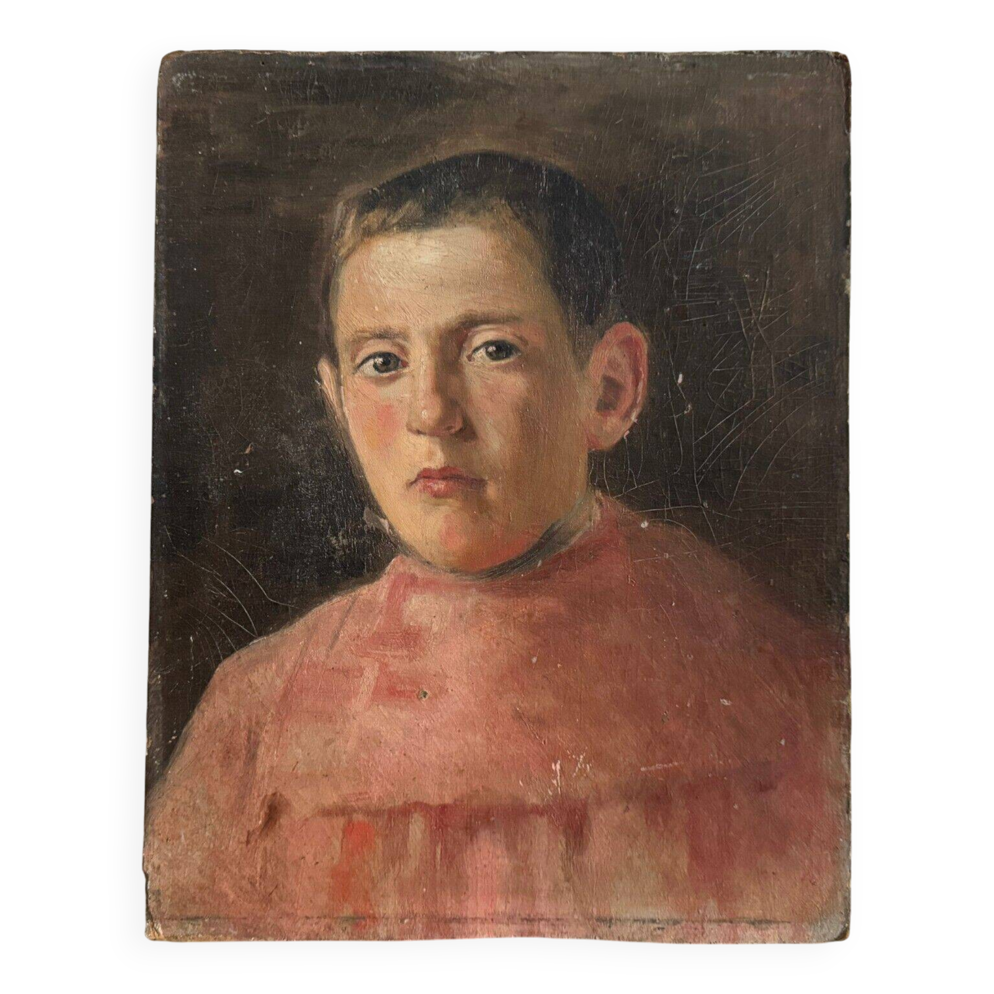 Oil on cardboard representing a choirboy from the early 20th century