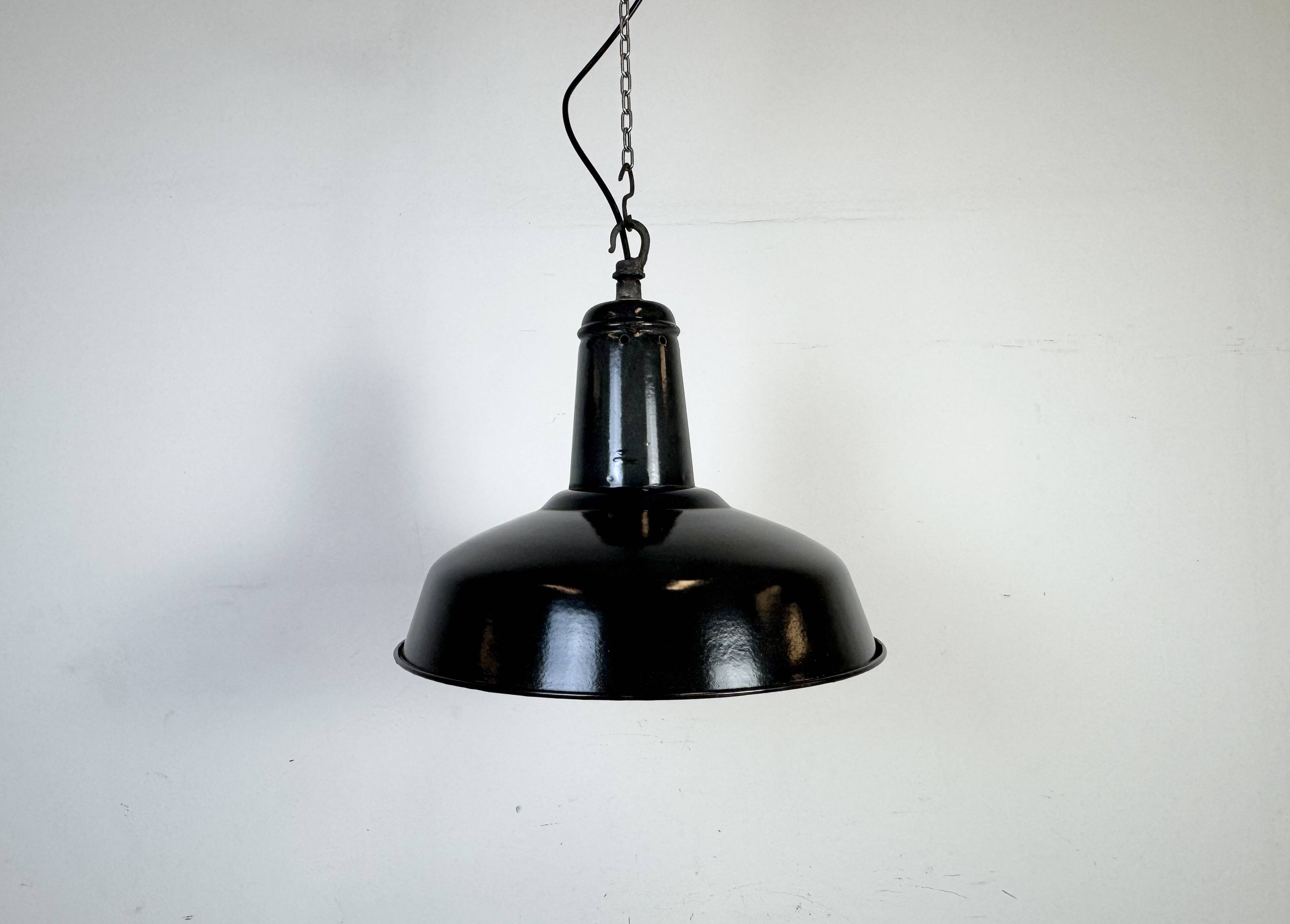Industrial French Dark Grey Enamel Factory Pendant Lamp, 1960s