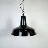 Lampe à suspension industrielle en émail gris foncé français, années 1960