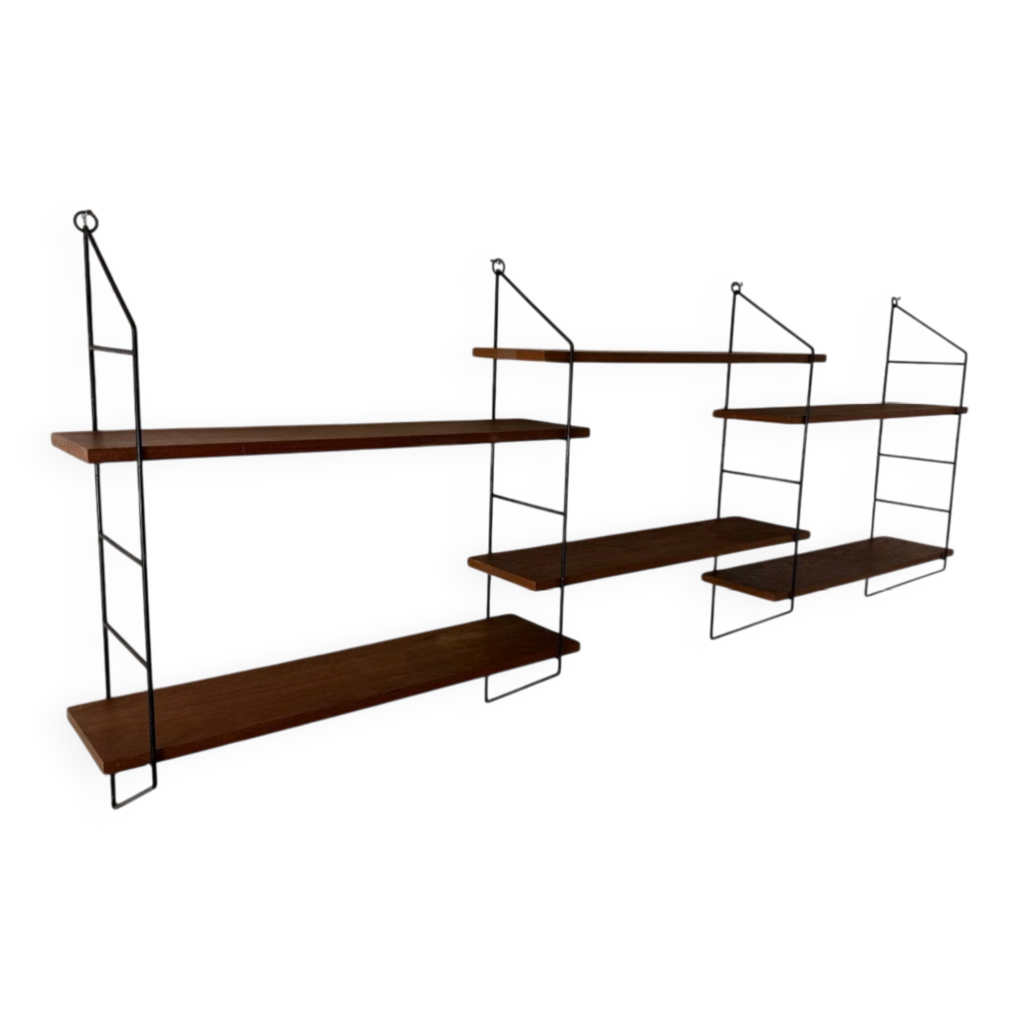 Système mural en teck et acier de style moderniste du milieu du siècle, années 1950
