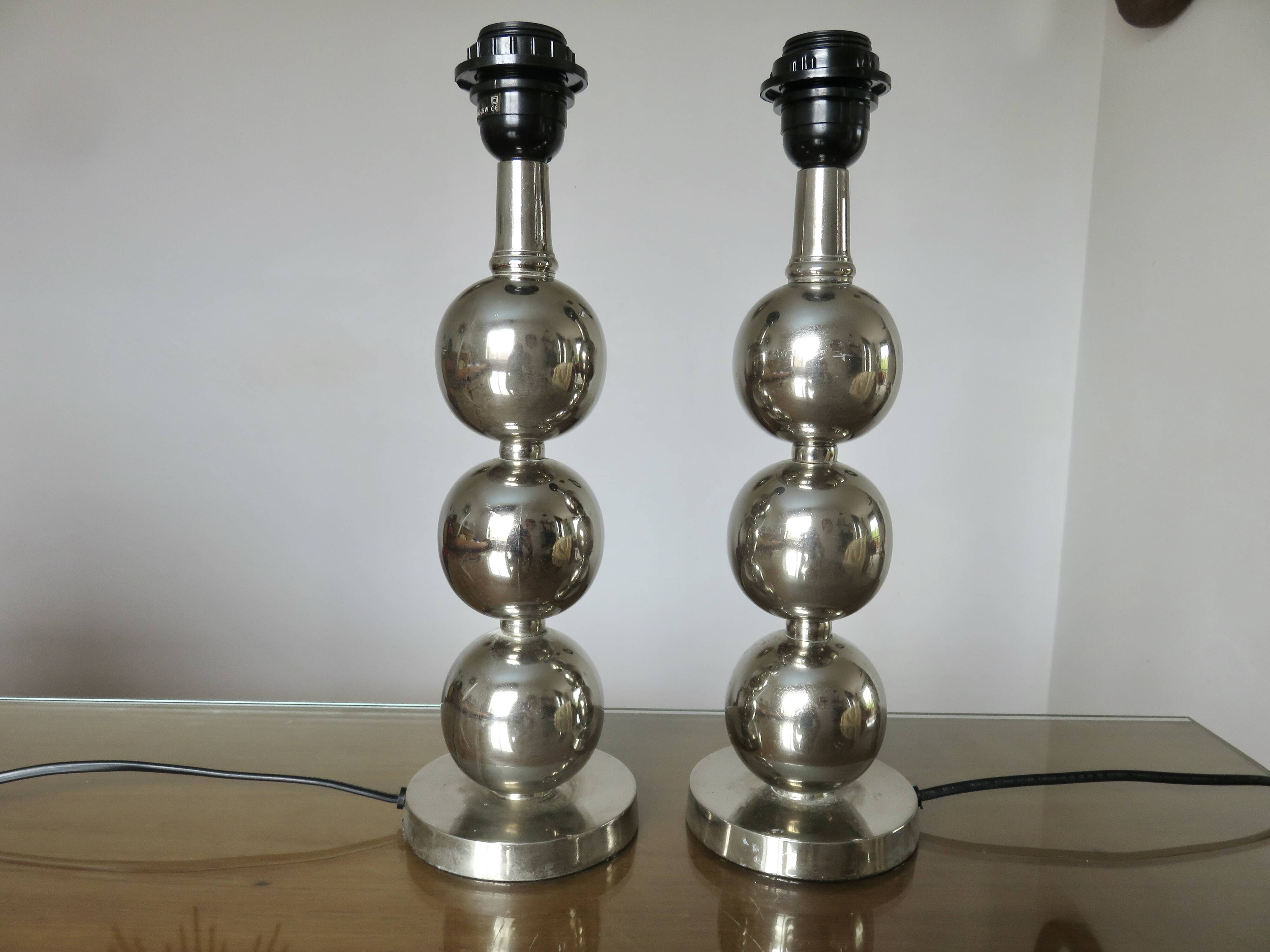 Paire de lampes en métal chromé années 70
