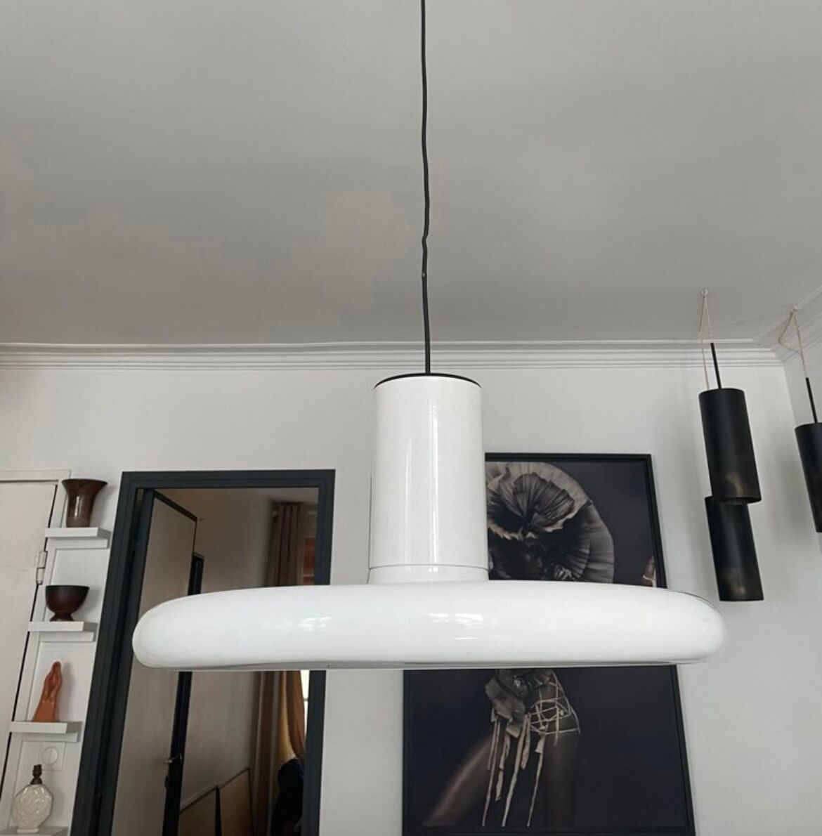 Vintage Lita pendant light in white metal France 1970
