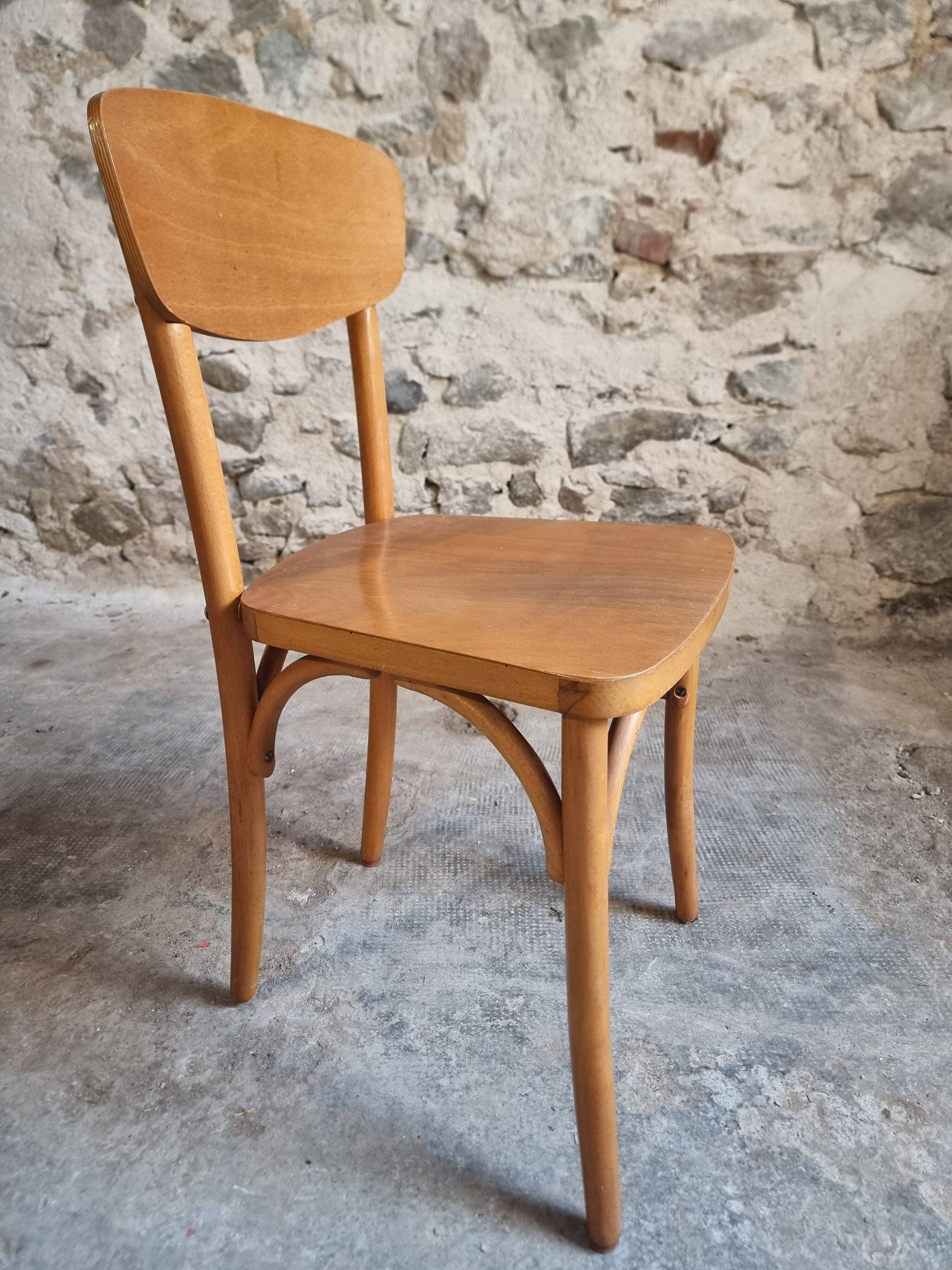 Ensemble de 6 chaises bistrot françaises vintage en bois courbé par Luterma, vers 1950–1970