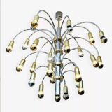 Vintage chrome and gold metal chandelier with 24 lights, Germany 1970s
