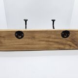 Solid teak coat hook with 2 double cast iron hooks