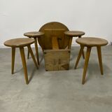 Set table and 4 wooden stools bistrot design of the 50