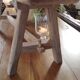 "A frame" bench in solid oak, patinated.