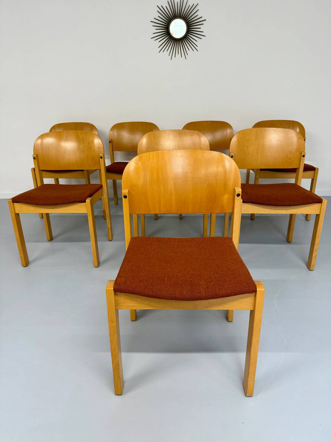 Lot of 8 old Scandinavian design wooden chairs from the 80s vintage