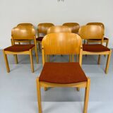 Lot of 8 old Scandinavian design wooden chairs from the 80s vintage