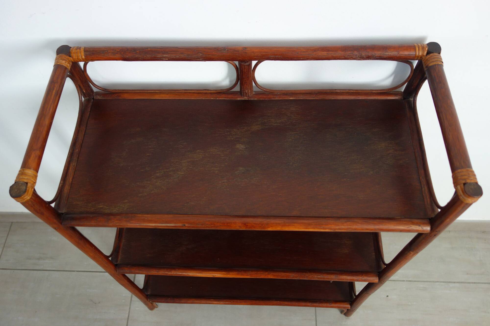 Vintage bamboo and rattan shelf