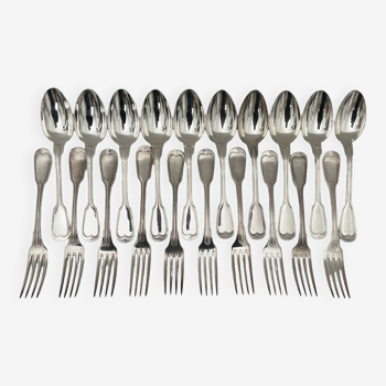 Set of 10 forks and 10 soup spoons Christofle Alfanide Chinon Filet