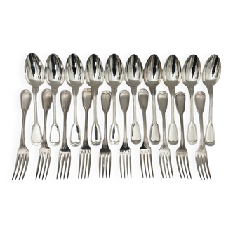 Set of 10 forks and 10 soup spoons Christofle Alfanide Chinon Filet