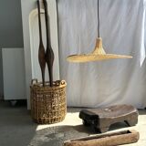 Small suspension, rattan luminaire in hat shape D:60cm
