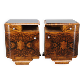 Pair of 1930s Czech Art Deco walnut nightstands