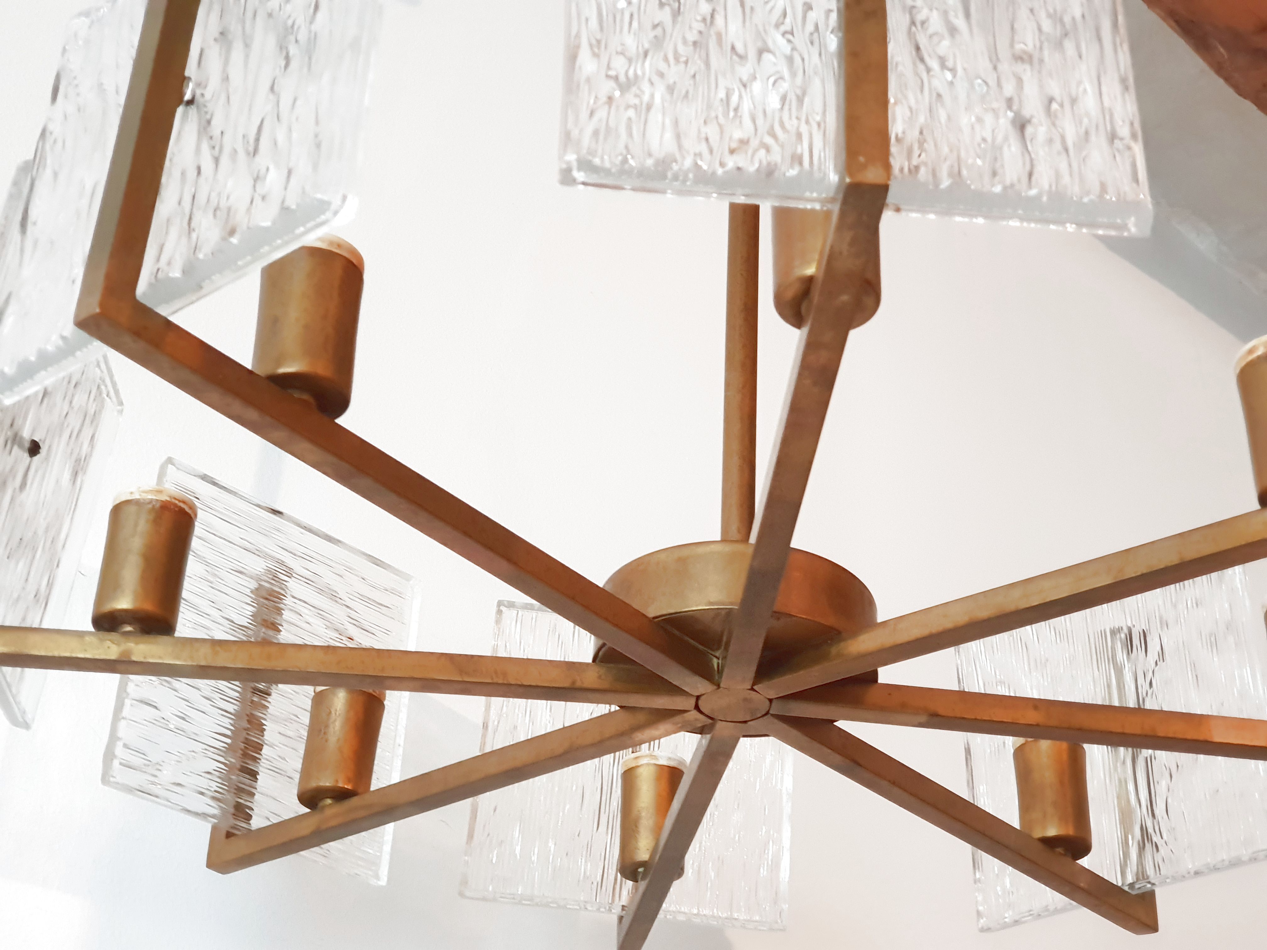 1960 vintage brass chandelier - glass