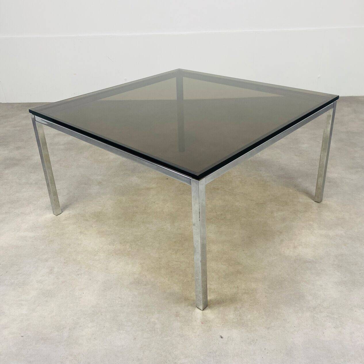 Square coffee table in chrome and smoked glass from the 1970s.
