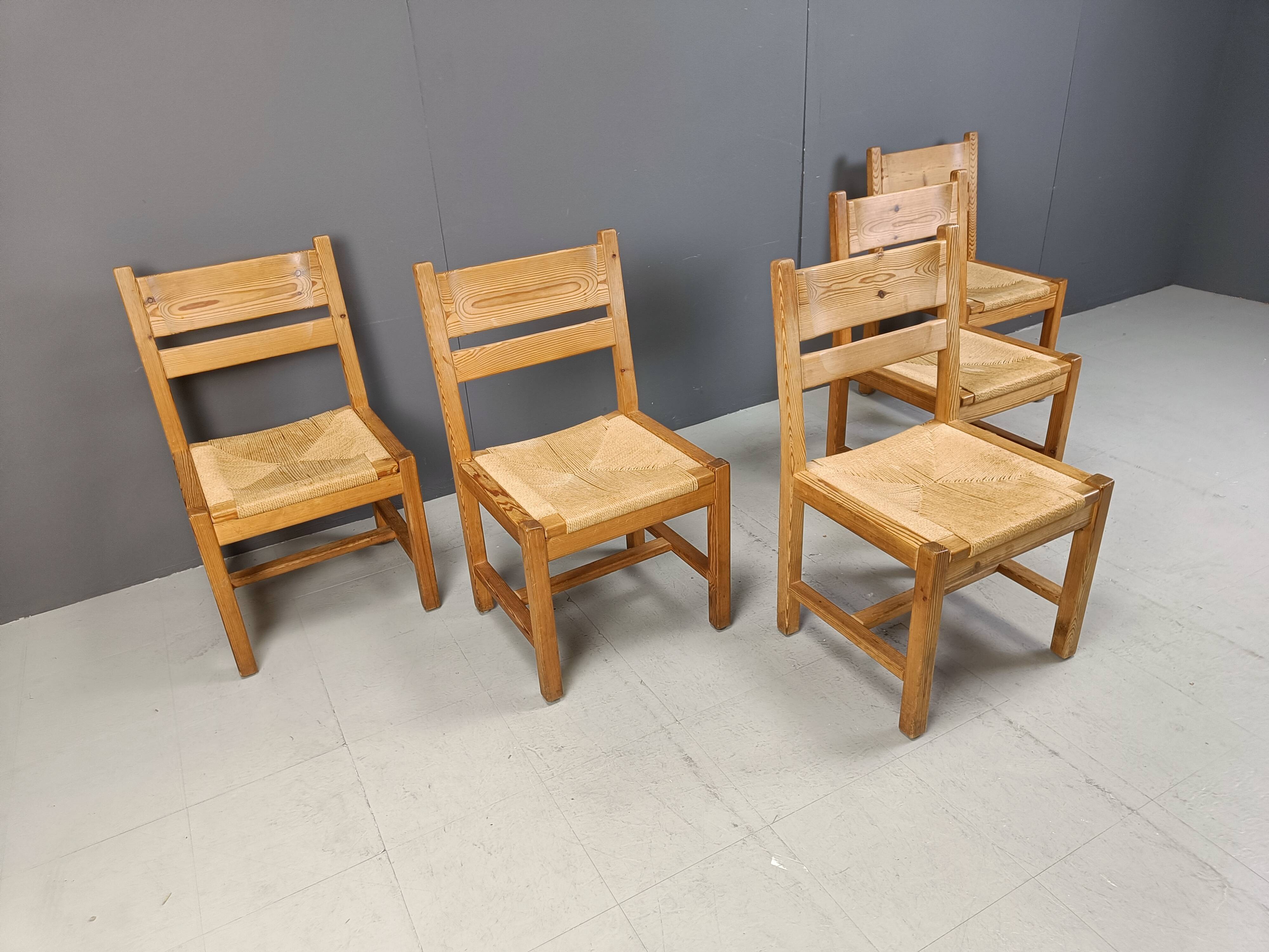 Set of 5 pine wood chairs by GM Mobler, 1960s