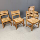 Set of 5 pine wood chairs by GM Mobler, 1960s