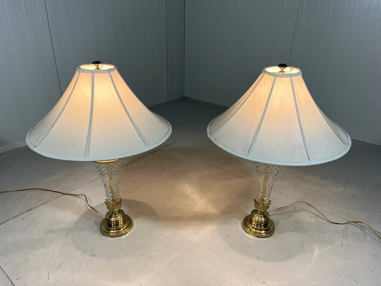 Hollywood Regency crystal & brass table lamps by Underwriters Laboratories Inc