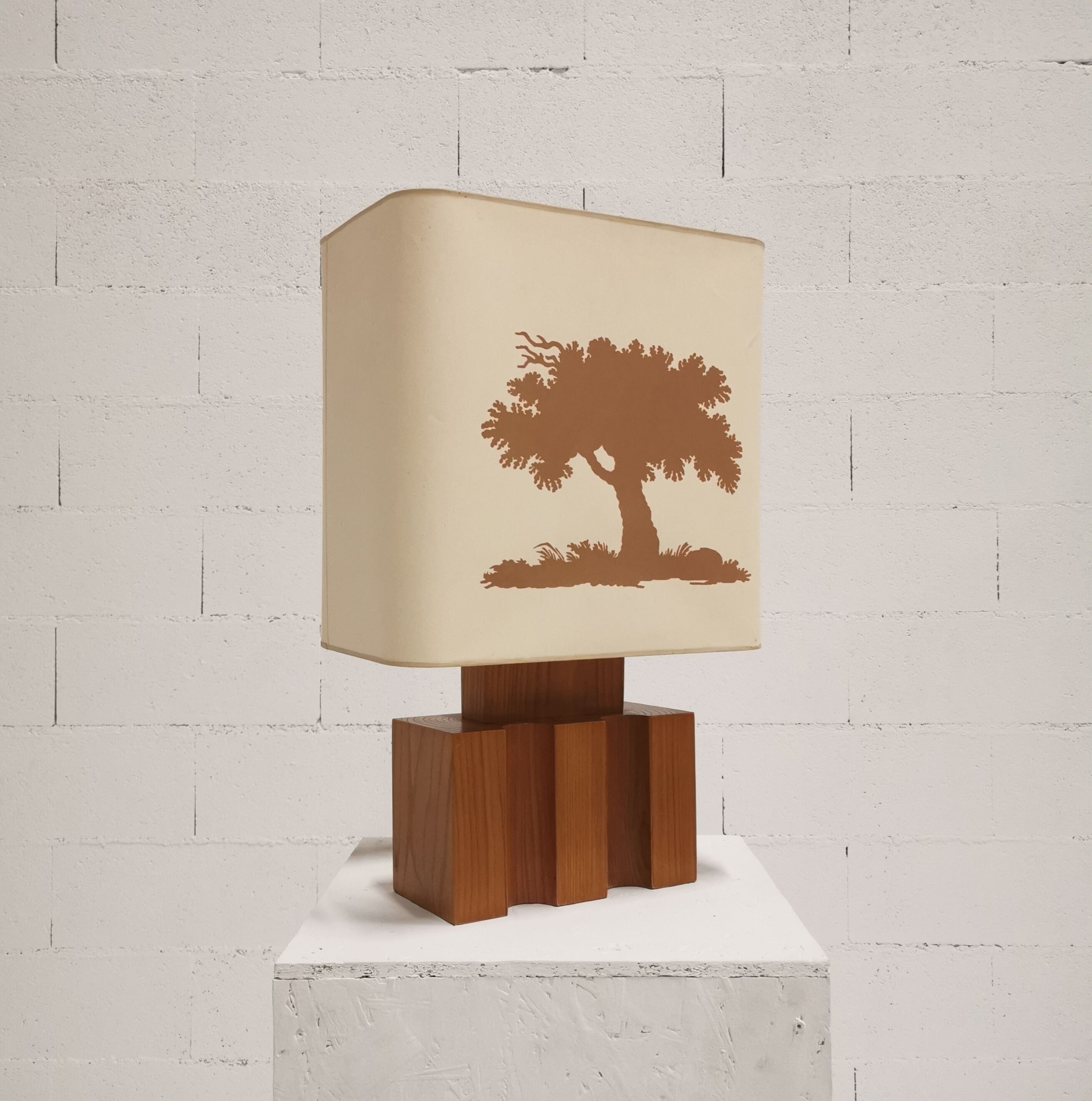 Solid elm lamp from Maison Regain, 1970