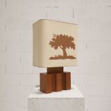 Solid elm lamp from Maison Regain, 1970