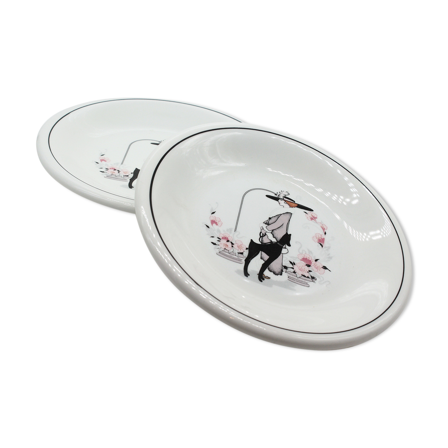 Lot of 2 plates woman to dog