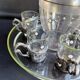 Liquor service Art Nouveau 1/2 Enamelled colored crystal with silver metal frame