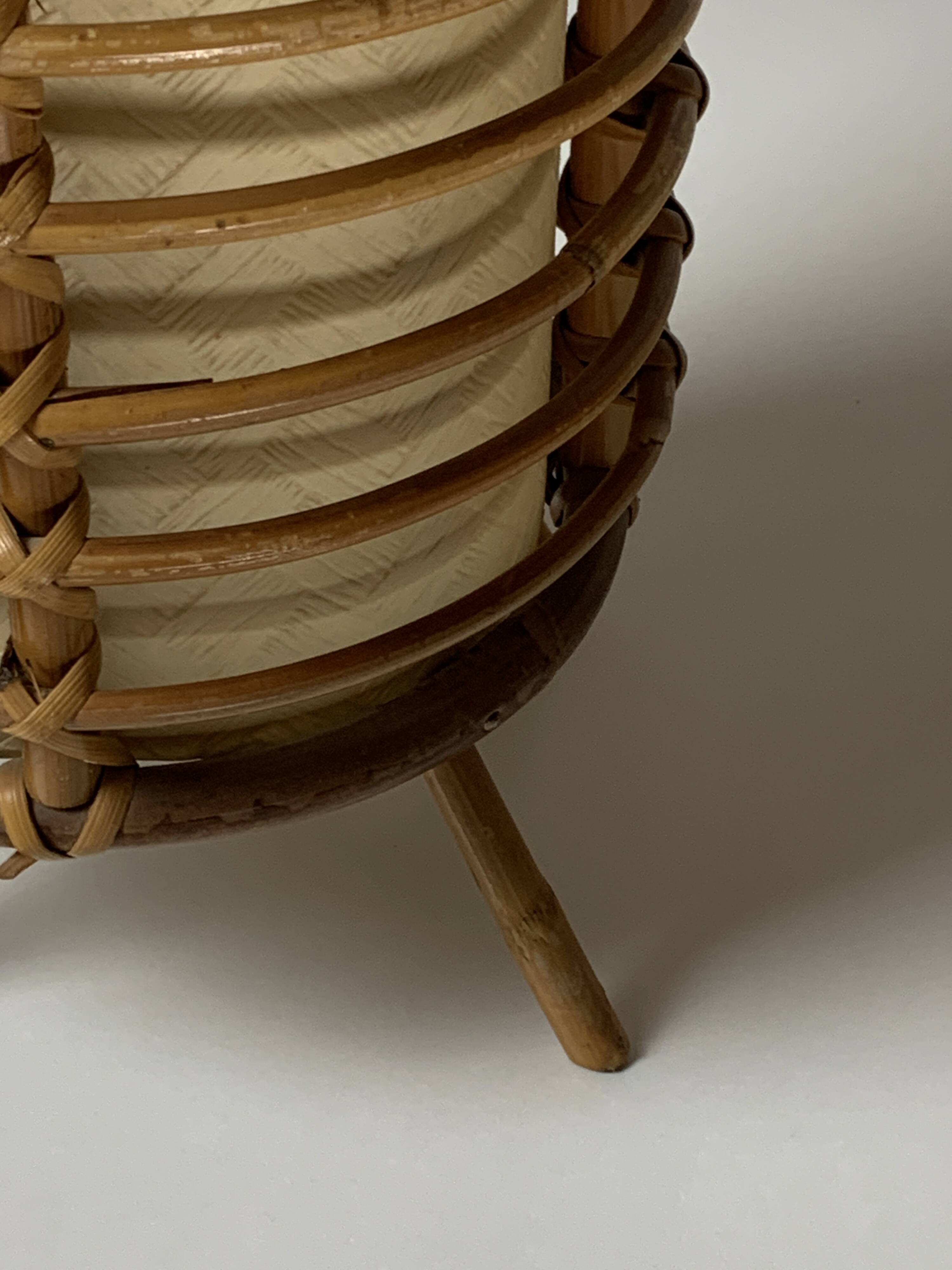 Bamboo cylindrical table lamp by Louis Sognot, France 1950s