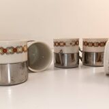 5 tasses à café support en métal à décor de frise géométrique - Excelsior Porcelaine 696