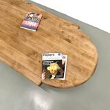 XXL oval coffee table in solid oak, cylindrical base, 1950s.