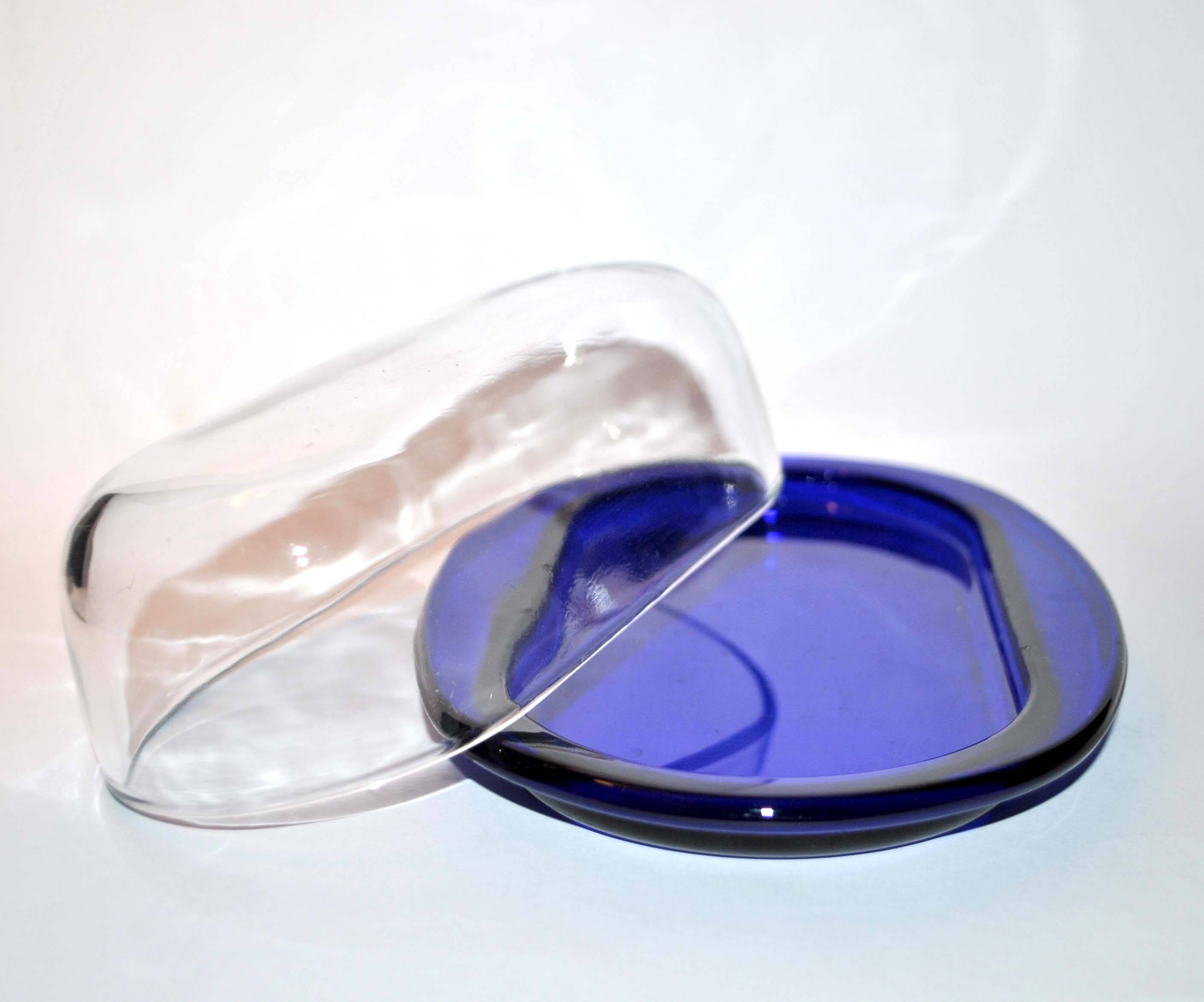 Vintage cobalt blue glass butter dish