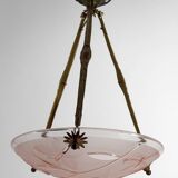 Bronze and glass pendant light with butterfly decoration, Degué, France, 1930