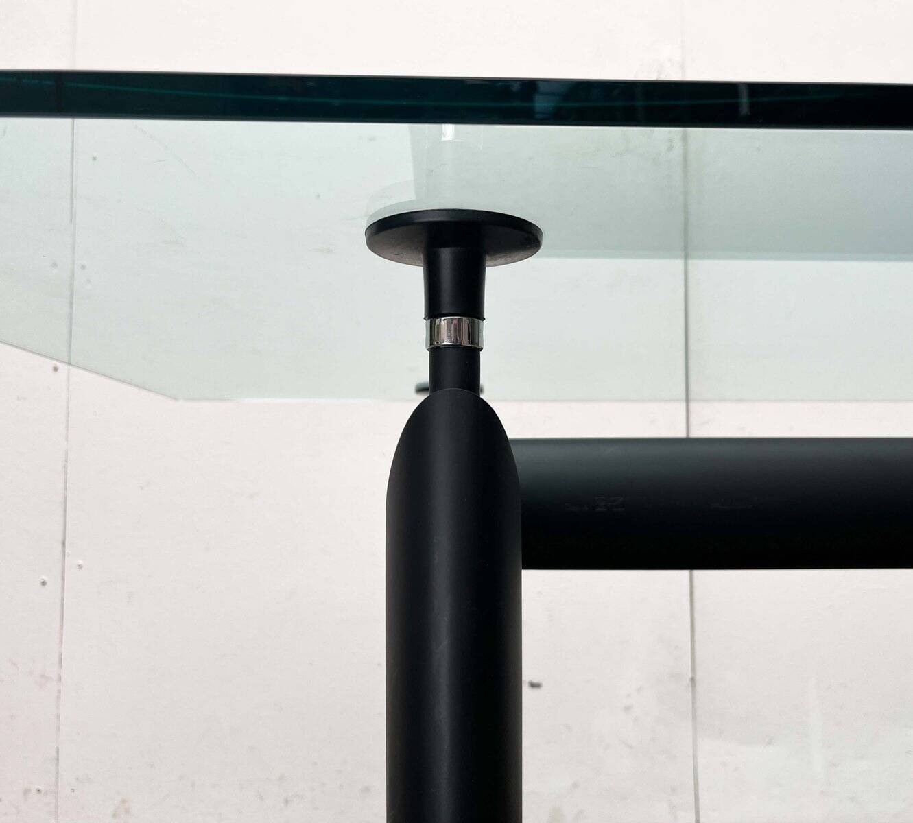 Italian model LC6 dining or office table in metal and glass by Le Corbusier, Pierre Jeanneret, Charlotte Perriand for Cassina.