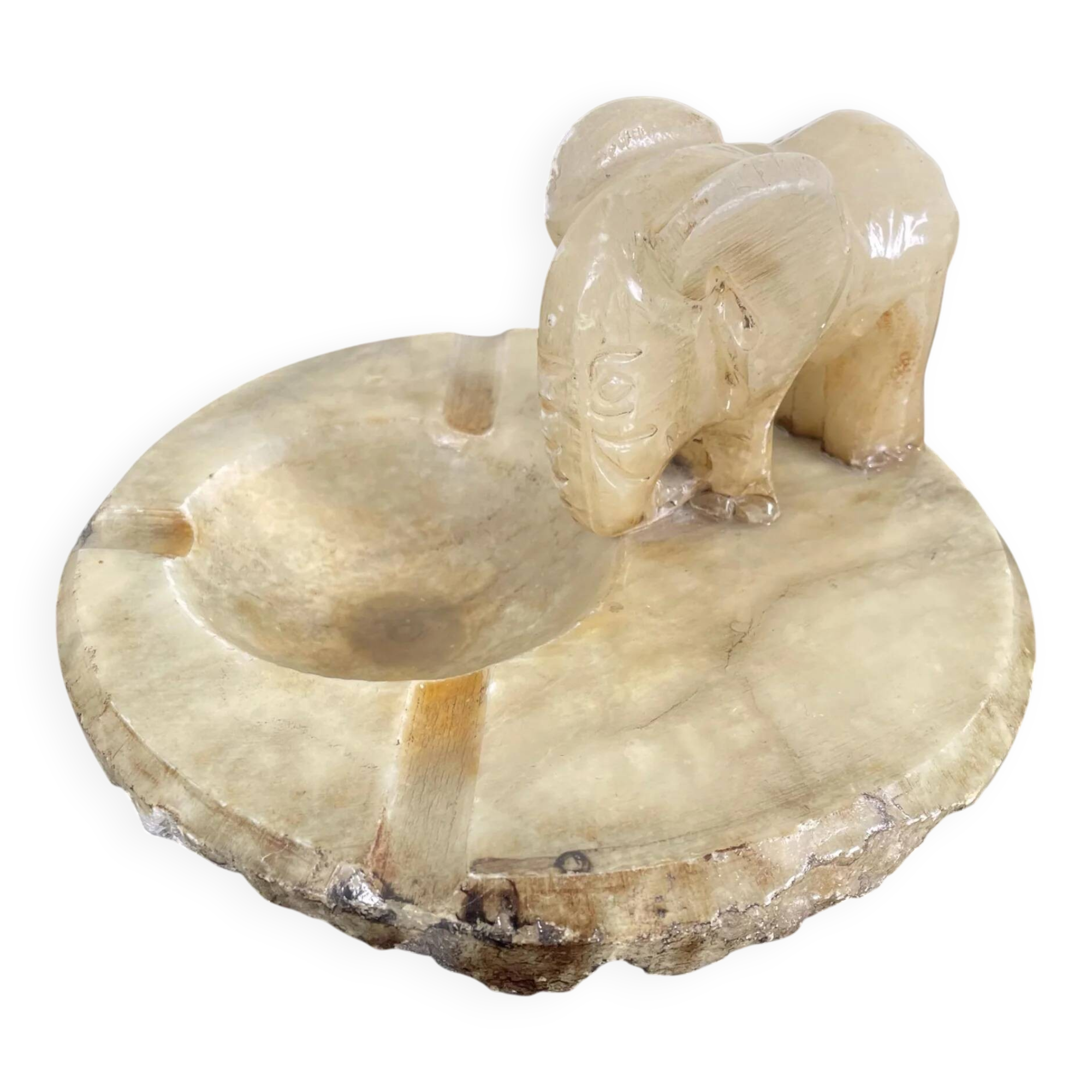 Hand carved alabaster elephant ashtray