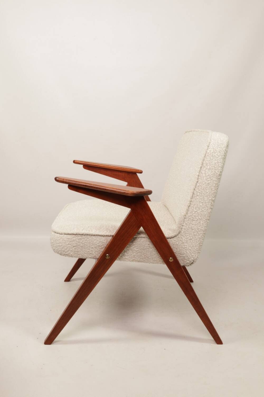 Scandinavian armchair in wood and ecru fabric by Józef Chierowski