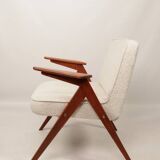 Scandinavian armchair in wood and ecru fabric by Józef Chierowski