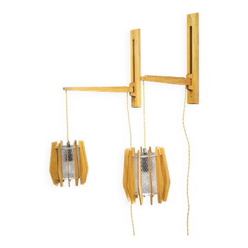 Pair of Dřevo Humpolec Adjustable Swing Arm Wall Lamps, 1960s