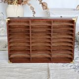 Vintage wall shelf, craft furniture style - Wood and gold metal