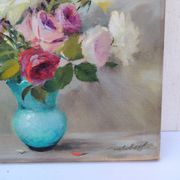 Huile sur toile  Bouquet de roses  signé Robert