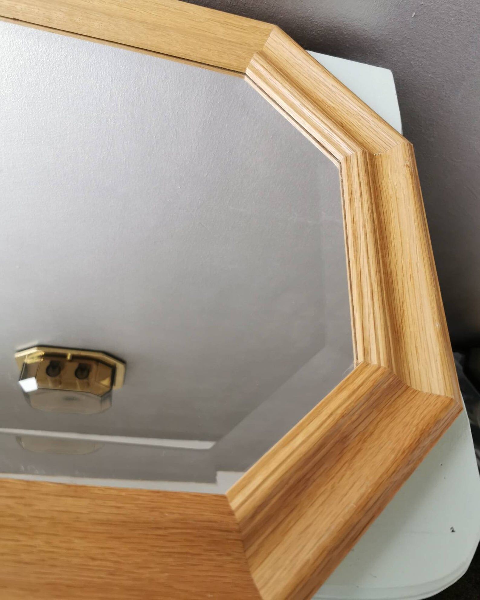 Light oak wooden mirror from the 1980s