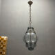 Wrought Iron Tinted Blue Murano Glass Light Pendant 1960’s