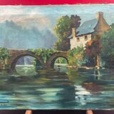 Oil on canvas, Mill on river Brittany - signed M Bonnardet 1947
