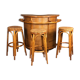 Bar and its 3 vintage stools in rattan and bamboo 1960'S