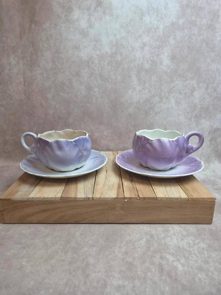 2 large breakfast/chocolate cups K&G Lunéville with saucers