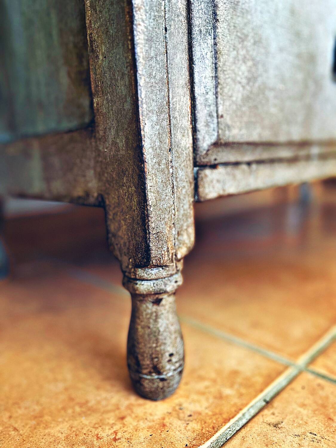 Antique commode, patinated, blue-grey Tuscany.